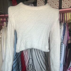 Forever 21 White Fuzzy Knit Sweater